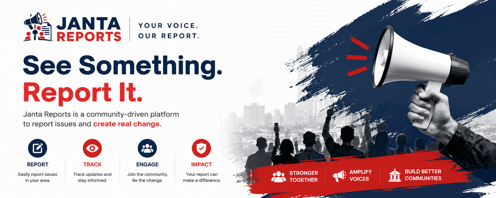 Janta Reports brand banner — real stories, real impact, from every place, for every voice